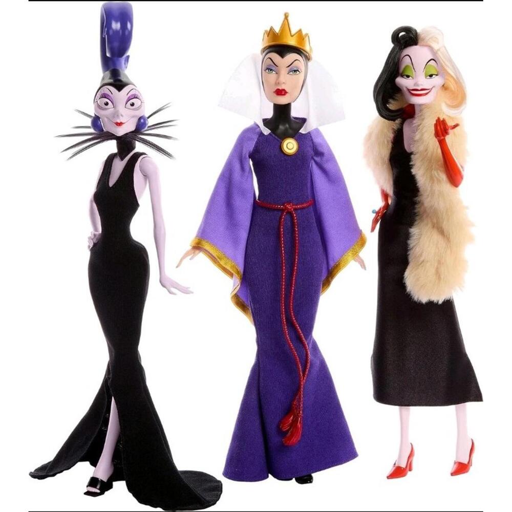 Disney Villains Collection Dolls 3 Pack Evil Queen, Cruella De Vil and Yzma NEW